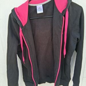 adidas Women's Black and Pink Zip-Up Hoodie